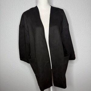 Zara Women's Small‎  Black Long sleeve Pockets open Front Overcoat Blazer -cp